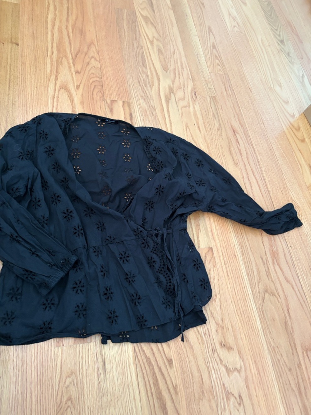 Madewell Black Eyelet Tie-Waist Peasant Blouse